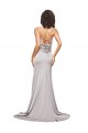 Discount Stretch Satin A-Line Sweep Train Sleeveless Low Back Formal Dress