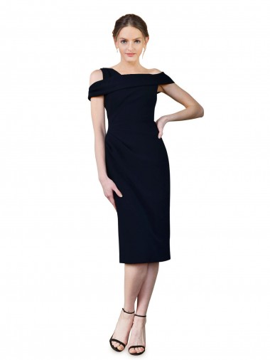 Discount Stretch Crepe Mermaid Cocktail Length Sleeveless Dark Navy Formal Dress