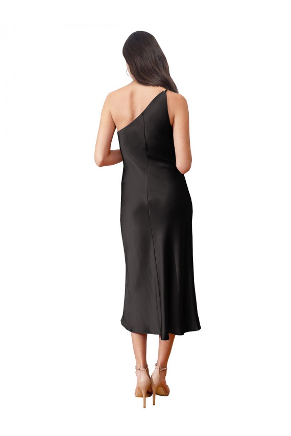 Discount Stretch Satin Sheath Midi Length Sleeveless Black Formal Dress