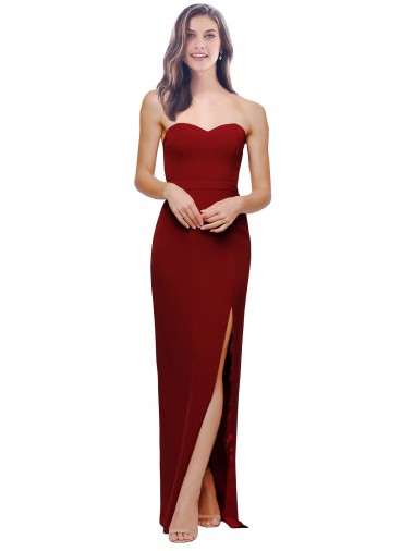 Discount Stretch Crepe Sheath Long Sleeveless Low Back High Side Slit Sweetheart Formal Dress