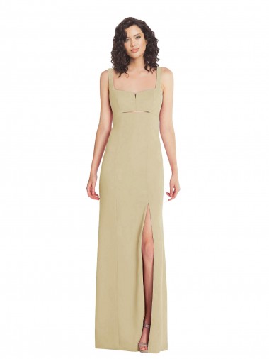 Discount Stretch Crepe Trumpet Long Sleeveless Low Back Champagne Formal Dress